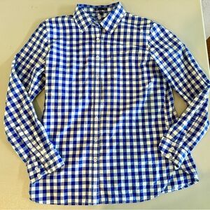 New Gap Blue White Gingham Button Down Shirt Size Large